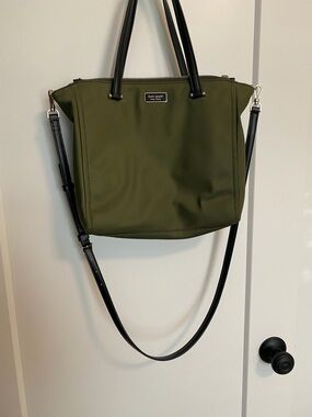 kate spade Olive Green Nylon Shoulder Tote with Black Straps